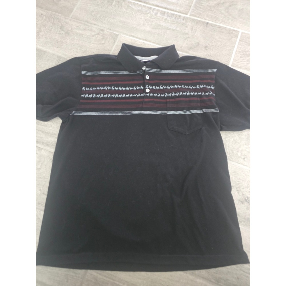 Albertini Men's Black Short Sleeve Polo Shirt Deer Large‎ Holiday Christmas